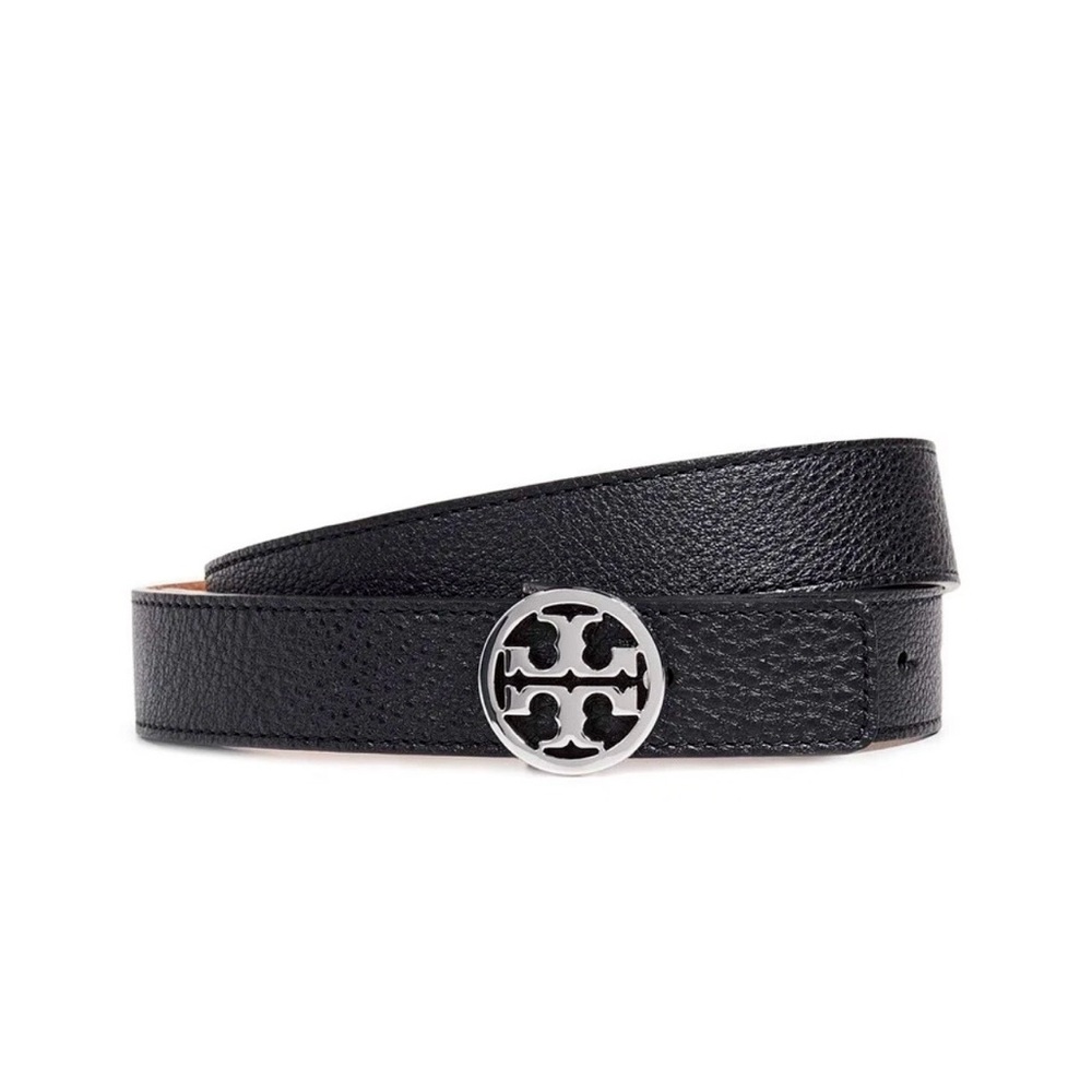 Tory Burch Women's Reversible Belt, Black/Brown With Silver Hardware XS Size